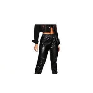 Boohoo new with tags faux black leather straight leg pants elastic waist soft